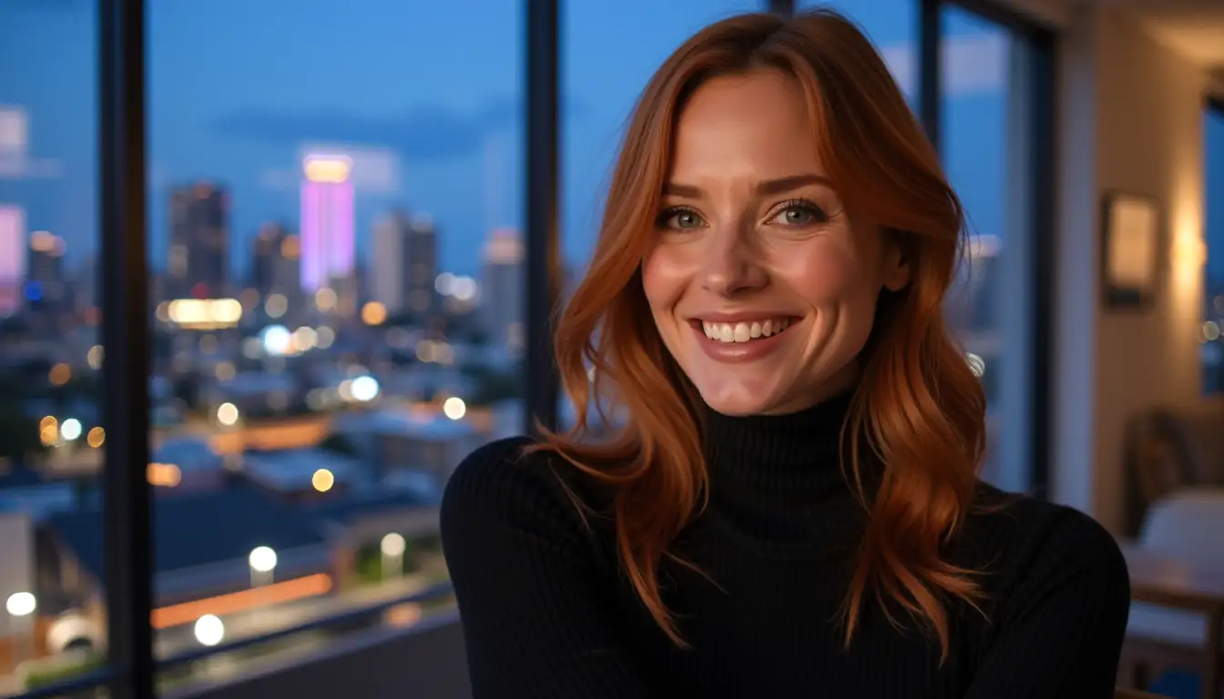 Confident smiling woman, payout celebration ambience, casino lobby